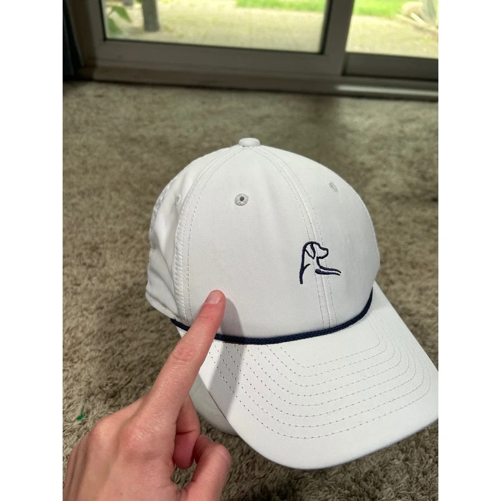 Rhoback Mens White Performance Snapback Hat Logo Golf Preppy Sporty Nautical
